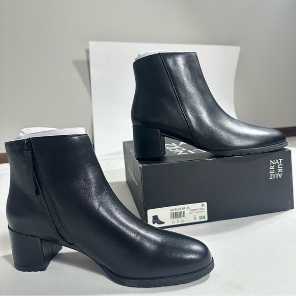 Naturalizer Bay Boots Womens 9W Black Leather Weatherproof Ankle Bootie New - Picture 4 of 16